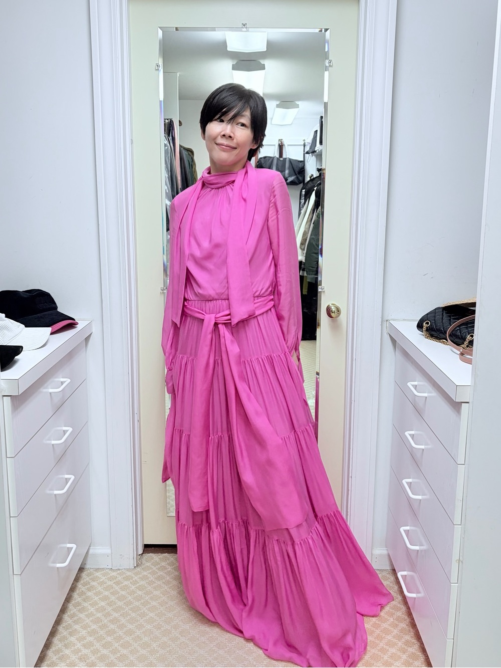 NWOT CH Carolina Herrera Hot Pink Belted Silk Maxi Dress, Size S